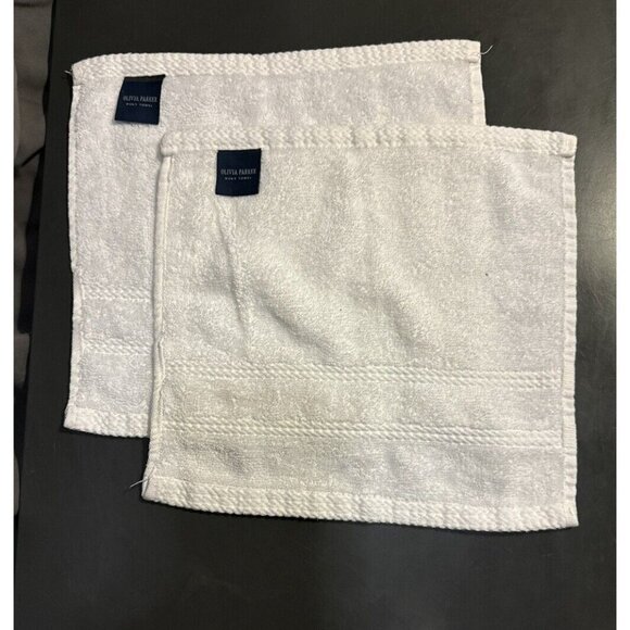 Olivia Parker Square washcloth Set of 2 white solid cotton Duet Towel - Picture 2 of 7
